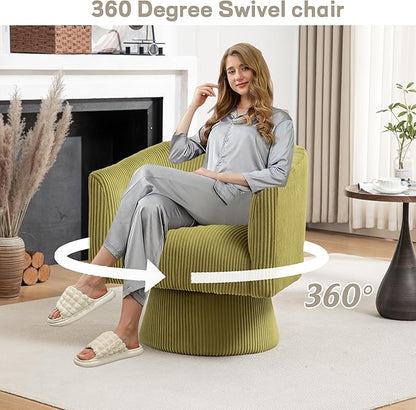 Swivel Accent Chair, Modern 360° Swivel Barrel Chair, Corduroy Upholstered Single Sofa for Living Room, Bedroom(Mint Green)