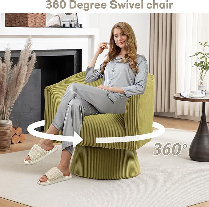 Swivel Accent Chair Set of 2, Modern 360° Swivel Barrel Chair, Corduroy Upholstered Single Sofa for Living Room, Bedroom(Mint Green)