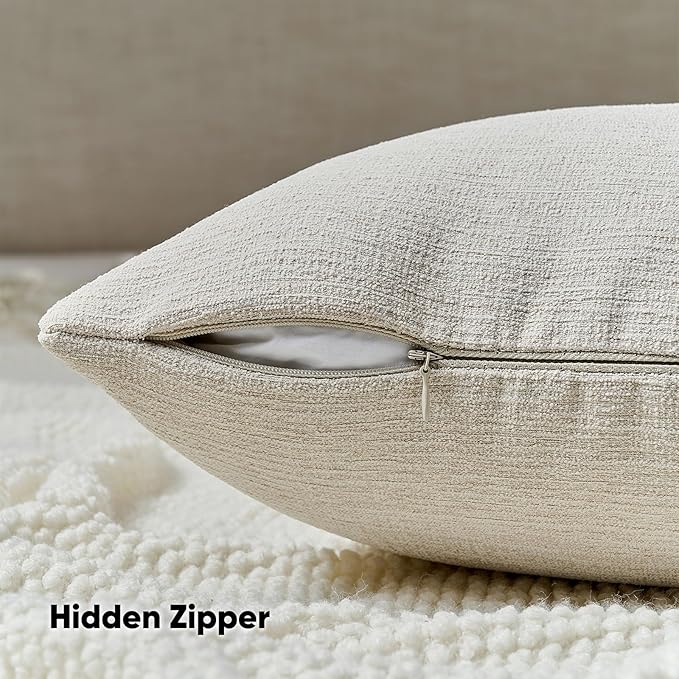 FUTEI Beige Chenille Decorative Throw Pillow Covers 16x16 Inch Set of 2,Soft Cozy Faux Linen Textured Cushion Case,Farmhouse Home Decor for Couch Living Room