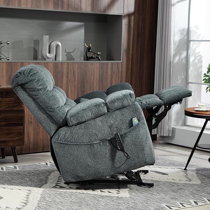 3-Motor Lift Chair with Adjustable Seat Height Zero Gravity Lay Flat Recliner with Heat Massage, Big Man Lift Recliners 400 lbs for Elderly Storage Cup Holders, Tall Man Recliner
