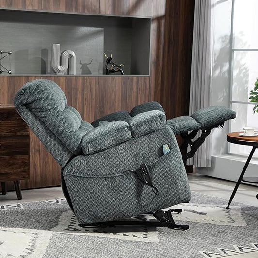 3-Motor Lift Chair with Adjustable Seat Height Zero Gravity Lay Flat Recliner with Heat Massage, Big Man Lift Recliners 400 lbs for Elderly Storage Cup Holders, Tall Man Recliner