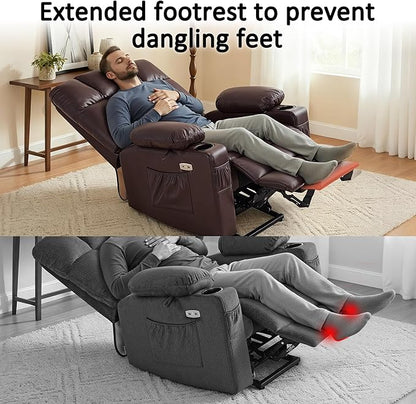 MCombo Large Dual Motor Power Lift Recliner Chair for Elderly, Massage and Heat, Lay Flat, Zero Gravity, Home Button, USB Port, Faux Leather 7680 (Dark Brown, Large)