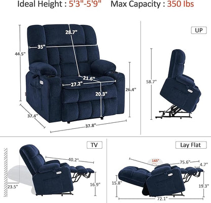 MCombo Dual Motor Power Lift Recliner Chair for Elderly, Lay Flat Lift Chair with Heat and Massage, Extra Wide Lift Recliner for Big People, Cup Holders, Fabric R7897 (Medium-Wide, Navy Blue)