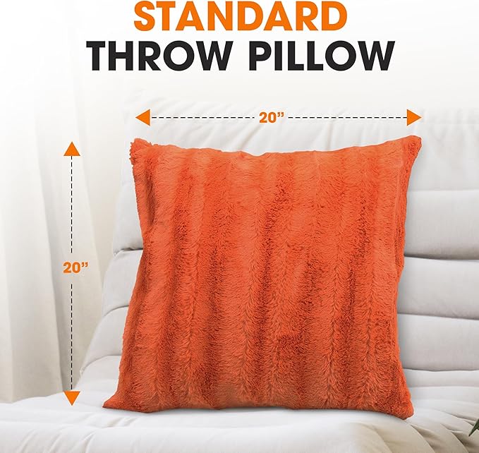 Cheer Collection Fall Decorative Throw Pillows for Couch – Set of 2 Faux Fur Fall Pillows for Couch, Cozy Fall Couch Pillows for Living Room or Bed, Soft, Rust Accent Pillows, 20" x 20"