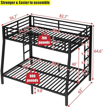 Latest Upgrade & Stronger Steel Full XL Over Queen Bunk Bed, Heavy Duty Thickened More Rust-Proof Metal Bunk Queen Bed with Enhanced Legs & Slats (Easier Assembly) (Full XL Over Queen)