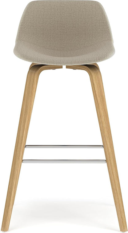 SIMPLIHOME Randolph Counter Stools (Set of 2) - 28 Inch Seat Height Upholstered Bentwood Kitchen Seats in Natural Polyester Linen Fabric, Mid Century Modern Seating with Curved Backrest and Footrest