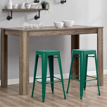 Furniwell 30 Inches Metal Bar Stools High Backless Tolix Indoor-Outdoor Stackable Barstool with Square Counter Seat Set of 4 (Green)