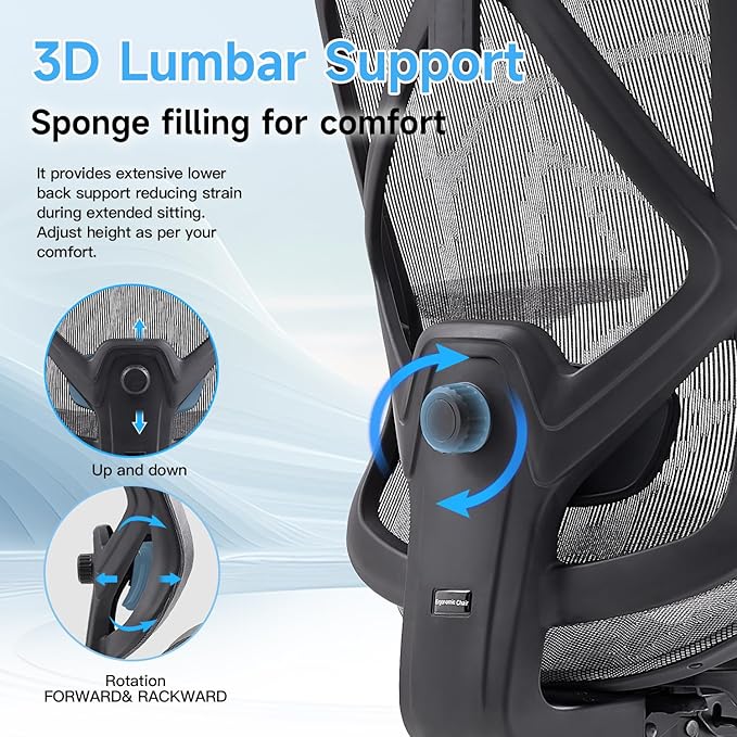 Ergonomic Office Chair with Lumbar Support, 3D Adjustable Armrest, Mesh Home Office Desk Chairs, Swivel Computer Chair, High Back Reclining Executive Office Chair,400lbs Capacity (Black/Grey)