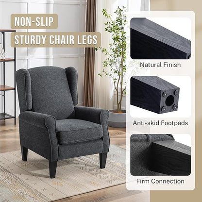 Accent Chair, Modern Living Room Chairs with Wingback, Comfy Upholstered High Back Single Sofa for Bedroom, Mid-Century Reading Armchair Sillas para Sala