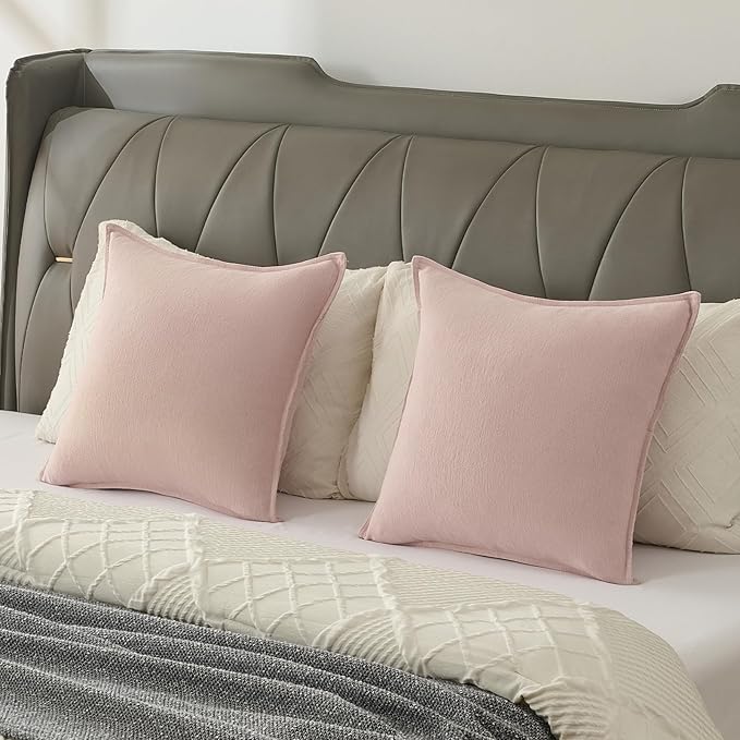 FUTEI Pink Chenille Throw Pillow Covers 16x16 Inch Set of 2,Edges Double-Stitched Cushion Cases,Modern Home Decor for Couch Living Room
