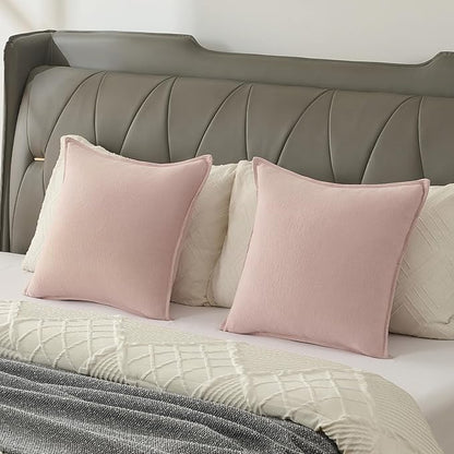FUTEI Pink Chenille Throw Pillow Covers 22x22 Inch Set of 2,Edges Double-Stitched Cushion Cases,Modern Home Decor for Couch Living Room