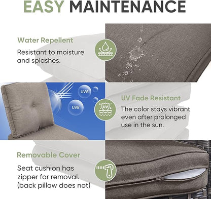 Outdoor Chair Cushions Set of 2, Waterproof Outdoor Seat Cushion 25x22, Patio Cushions for Outdoor Furniture, Replacement Couch Cushion, Include 2 Back & 2 Seat Cushions, Button/Grey