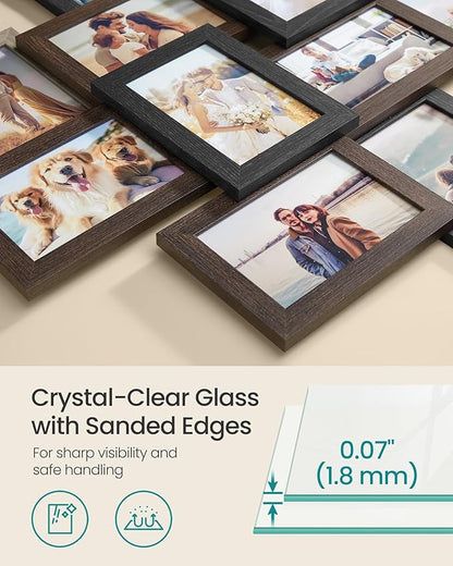 SONGMICS 4x6 Collage Picture Frames, 12-Pack Photo Collage Frame for Wall Decor, Glass Front, Assembly Required,Christmas Gift, Maroon Brown, Heather Greige, Ash Black URPF022M01