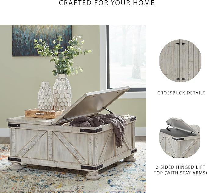 Signature Design by Ashley Carynhurst Casual Cocktail Table with Storage, Whitewash