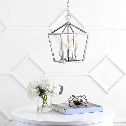 JONATHAN Y JYL7601C Pagoda Lantern Dimmable Adjustable Metal LED Pendant Classic Traditional Farmhouse Dining Room Living Room Kitchen Foyer Bedroom Hallway, 10 in, Chrome