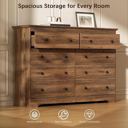 LYNSOM Modern 8 Drawer Dresser, 55.1" Wide Dressers & Chests of Drawers with Large Capacity Storage, Wood Mid Century Storage Dressers Organizer for Bedroom, Brown