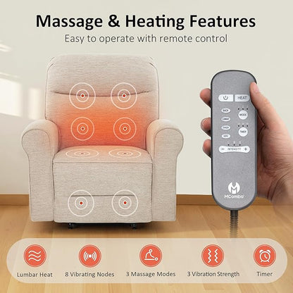 MCombo Dual Motor Power Lift Recliner Chair with Massage and Heat for Elderly, USB Ports, Lay Flat, Fabric 7666 (Beige)