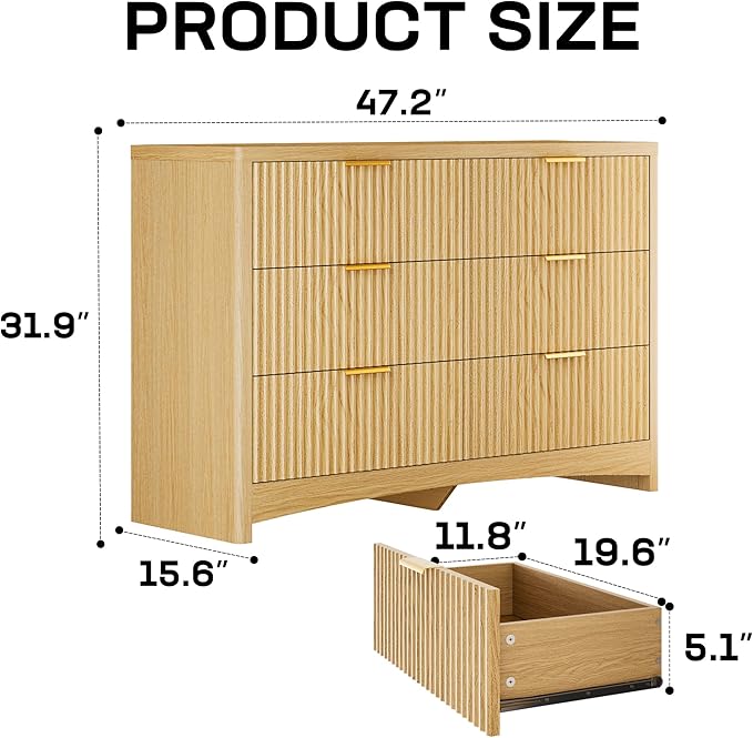 Marsail 6 Drawer Wooden Dresser with Smooth-Glide Drawers, Modern Storage Solution for Bedrooms, Living Rooms, and Hallways, Featuring Large Capacity and an Elegant Natural Wood Finish, Natural Oak