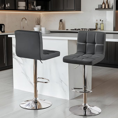 Yaheetech 2 Pack Bar Stools with Backrest, Adjustable Height 25"-36" Swivel Counter Stools, PU Leather Kitchen Barstools with Footrest for Kitchen Island, Dining Room, Gray