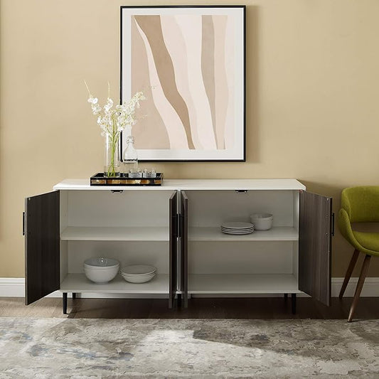 Walker Edison Fehr Modern 4 Door Bookmatch Buffet, 58 Inch, Ash Brown