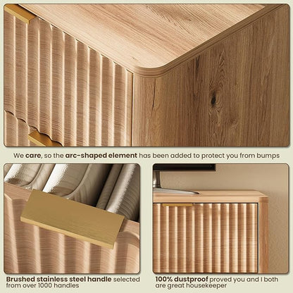 54'' Wide 7 Drawers Dresser for Bedroom,Modern Fluted Vertical Chest with Rounded Corners,Fluted Dresser for Living Room,Hallway, Natural Wood