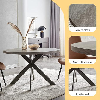 45.3" Round Dining Table Set, Mid Century Modern Round Dining Table for 4-6 Person, Steel Legs, Leisure Coffee Table for Kitchen Dining Room, Save Space
