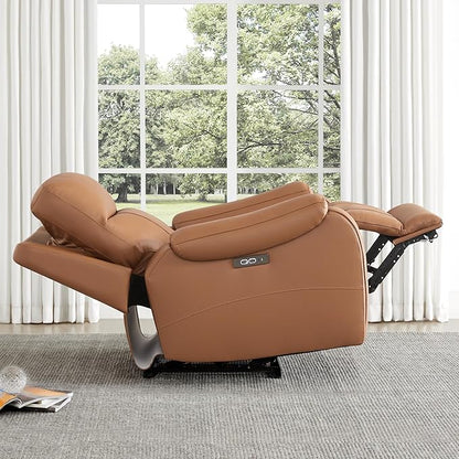 CHITA Large Power Zero Gravity Recliner Chair, Genuine Leather Recliner Chair for Adults with Adjustable Power Headrest and Hidden Slide-Out Cupholders, USB and Type-C Ports, Saddle