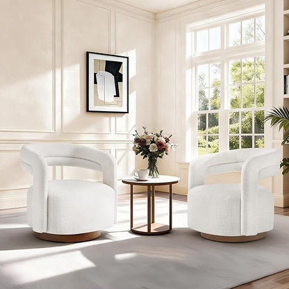 Swivel Accent Chair, Upholstered Barrel Chair with Open Back Design, Modern Arm Chair with Wooden Base for Living Room Bedroom Reading Waitingroom, Wheat