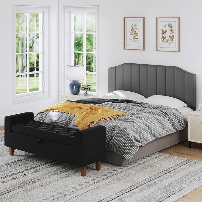 King Size Headboard Only, Velvet Upholstered Headboard King/California King Size Wall Mount and Bed Frame Mount, Featuring High-Density Sponge Padding Easy Assembly Comfort Style-Dark Gray
