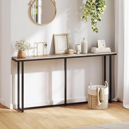 Yaheetech Narrow Console Table with Sturdy Metal Frame, 63 Inch Extra Long Entryway Sofa Table for Behind Couch, Hallway, Living Room, Gray