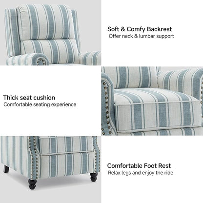 Lumibee Recliner Chairs Set of 2,Pushback Armchairs for Small Spaces,Adjustable Backrest & Footrest Accent Chairs in Comfy Fabric for Living Room, Bedroom-Stripe Bluee