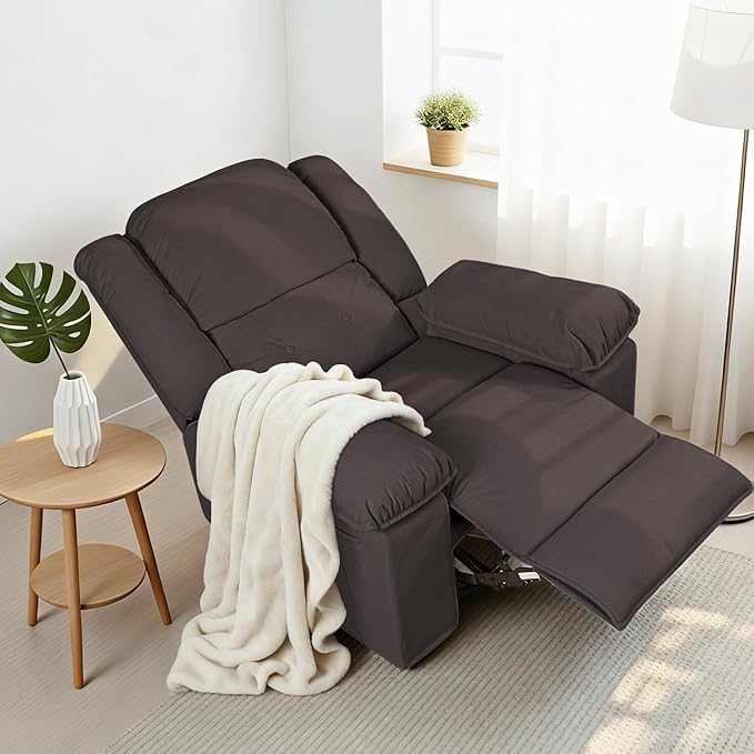 FLEXISPOT Massage Swivel Rocker Recliner Chair for Adults, Rocking Chair Nursery with Massage and Heat, USB Charging Port, 360° Swivel Recliner for Living Room Bedroom Nursery, Brown (XRC2)