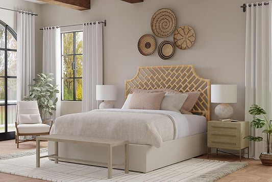 Kouboo Rattan Chippendal Headboard, California King Size, Handmade, Bedroom Furniture, Bohemian Decor, Headboard, Natural