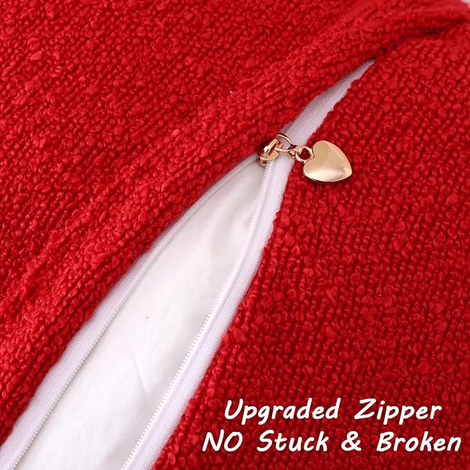 FUTEI Christmas Pack of 2 Red Decorative Throw Pillow Covers 18x18 Inch Soft Cozy Solid Boucle Textured Cushion Case,Modern Home Decor for Couch Bed Living Room