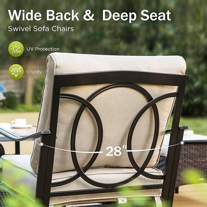 Patio Furniture Set with 56" Fire Pit Table, Premium Outdoor Wicker Metal Frame Furniture with Upgraded Waterproof Thick Cushions for Porch, Poolside, Deck, and Yard