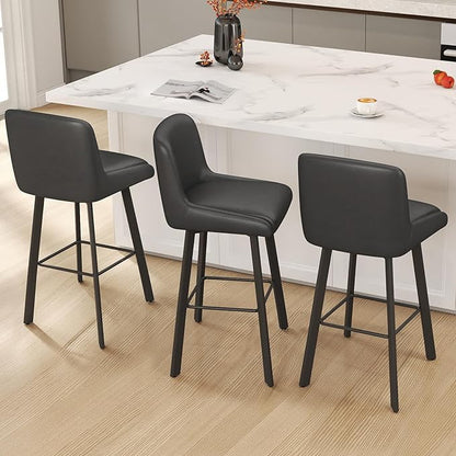 Swivel Bar Stools, 30''H Upholstered Barstools with Backs, Modern Counter Height Bar Stool Chairs for Kitchen Island, Metal Legs (Black- Faux Leather, Set of 4-30" H)