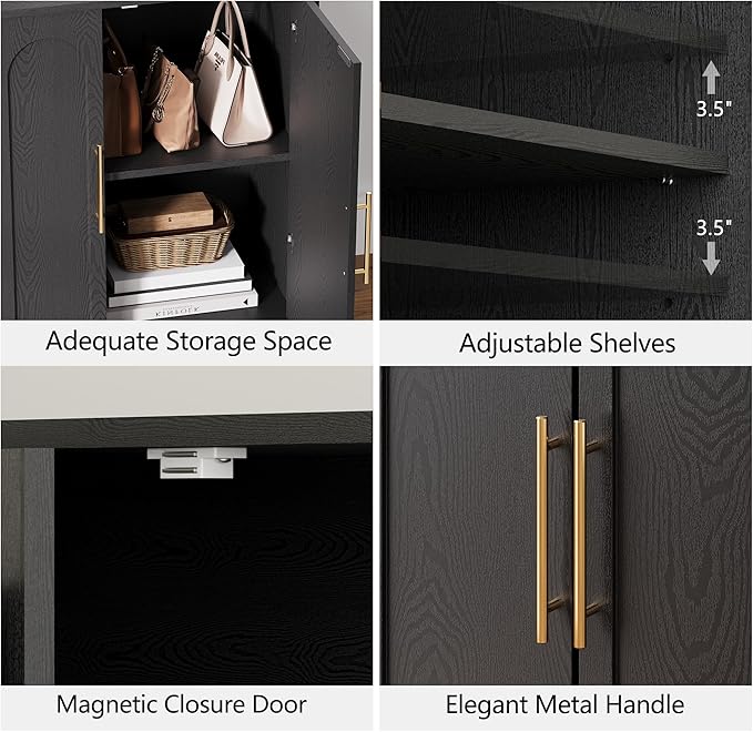 Sideboard Buffet Cabinet with Storage, Modern Accent Cabinet with Arched Doors & Shelf, 31.5" Modular Media Console, Minimalist Credenza for Living Room Kitchen Dining Room Entryway, Black