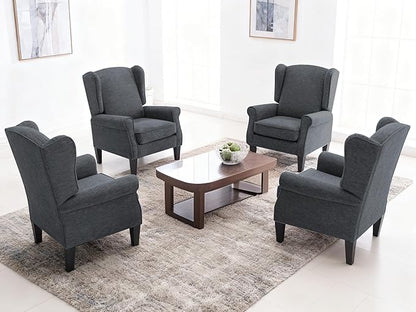 Accent Chair Set of 4, Modern Living Room Chairs with Wingback, Comfy Upholstered High Back Single Sofa for Bedroom, Mid-Century Reading Armchair Sillas para Sala