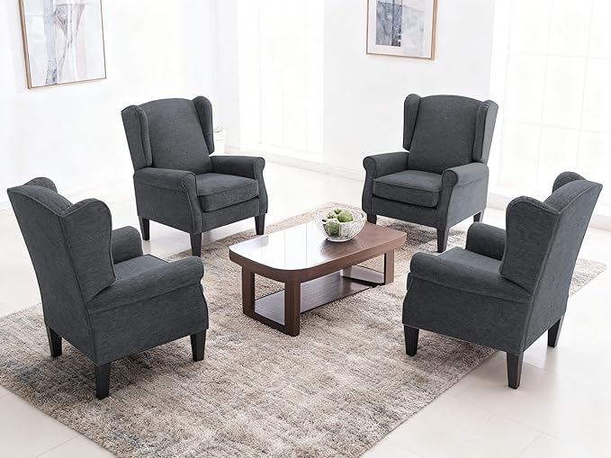 Accent Chair for Living Room Set of 2, High Back Reading Armchairs with Removable Seat Cushion, Mid-Century Single Couch in Fabric, Modern Ergonomic Wingback Chair for Bedroom,Club, Balcony
