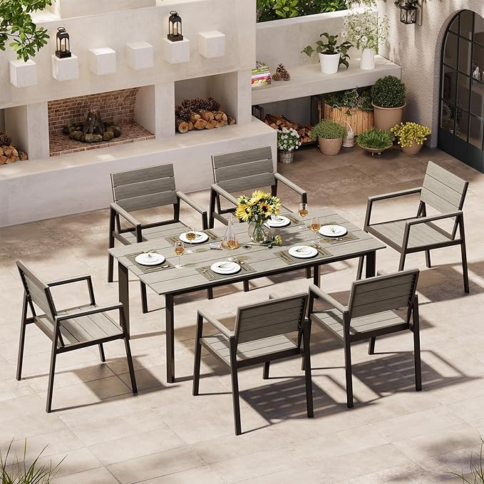 HDPS Outdoor Patio Dining Chairs Set of 2, 350LBS Capacity Aluminum Patio Dining Chairs with Armrests, Weather-Resistant for Lawn, Garden, Yard, Poolside and Indoor Use, Gray