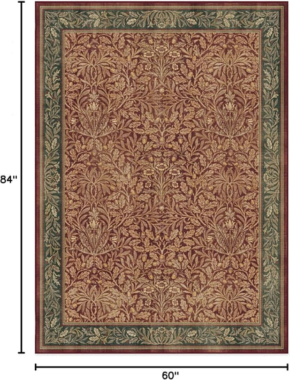 RUGGABLE x Morris & Co Machine Washable Christmas Area Rug – Acorn Amber Red 5x7, Stain-Resistant, Non-Slip – Medium Rugs for Living Room, Bedroom, Hallway, Entryway & Office–with Standard Pad
