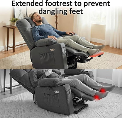 MCombo Large Dual Motor Power Lift Recliner Chair for Elderly, Massage and Heat, Lay Flat, Zero Gravity, Home Button, USB Port, Faux Leather 7680 (Dark Grey, Large)
