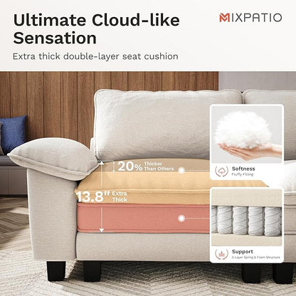 123" Cloud Modular Sectional Sofa, 3-Seater w/Deep Seat & Removable Arms, Plush Chenille for Living Room - Beige