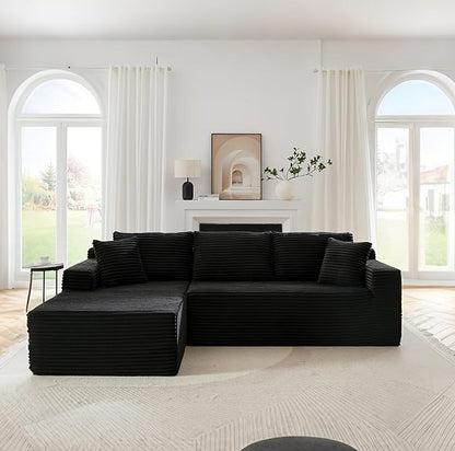 Upgrade 108’’ L Shape Cloud Couch, Plush Corduroy Sectional Sofa with Chaise, Boneless Couches for Living Room Bedroom, No Assembly Required (Black, Left Facing Chaise)