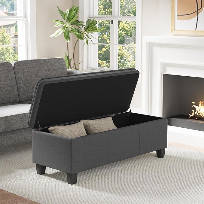 JUMMICO 47 Inches Storage Ottoman with Legs, End of Bed Bench, Foot Rest for Couch, for Living Room, Bedroom, Entryway, 17.3" D x 47.2" W x 18.5" H, Easy Assembly (Dark Gray)