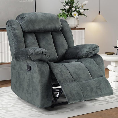 INZOY Manual Recliner Chair with Padded Armrest, Wall-Hugger Single Sofa Recliners with Overstuffed Back, Classical Fabric Reclining Chairs for Living Room Theater Seating, Grey