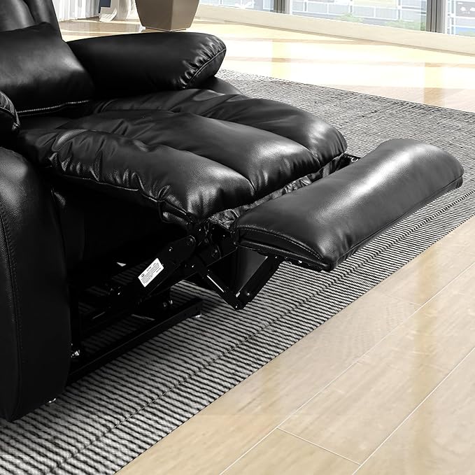 EDILLY Large Lift Chair Recliner, Genuine Leather Dual Motor Recliners Chairs for Elderly, Heating and Massage for Seniors, Double Lumbar Cushions and Extended Footrest, USB/Type-c Port(Black)