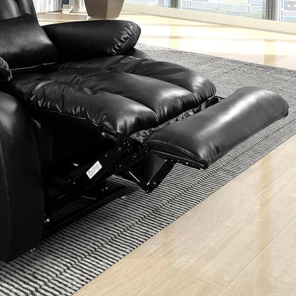 EDILLY Large Lift Chair Recliner, Genuine Leather Dual Motor Recliners Chairs for Elderly, Heating and Massage for Seniors, Double Lumbar Cushions and Extended Footrest, USB/Type-c Port(Black)