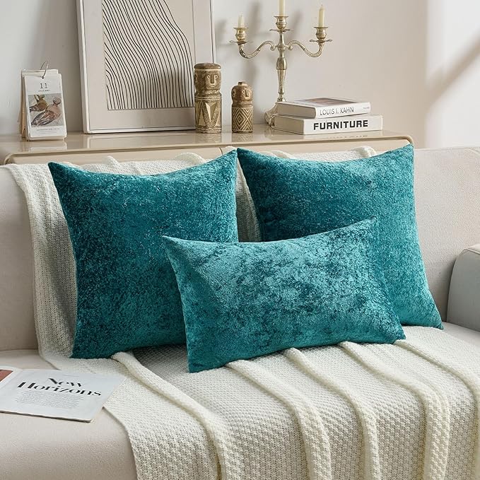 FUTEI Teal Flannel Throw Pillow Covers 20x20 Inch Set of 2,Soft Dimensional Textured Cushion Cases,Modern Home Decor for Couch Living Room