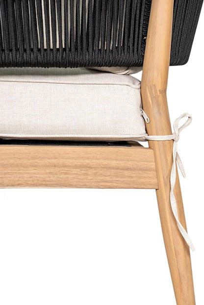 Christopher Knight Home Katarina Patio Acacia Wood Loveseat Furniture, Outdoor Loveseat Sofa with Comfy Fabric Cushions, 2-Seater Sofa with Handwoven Rope Backrest for Garden/Backyard, Black+Beige